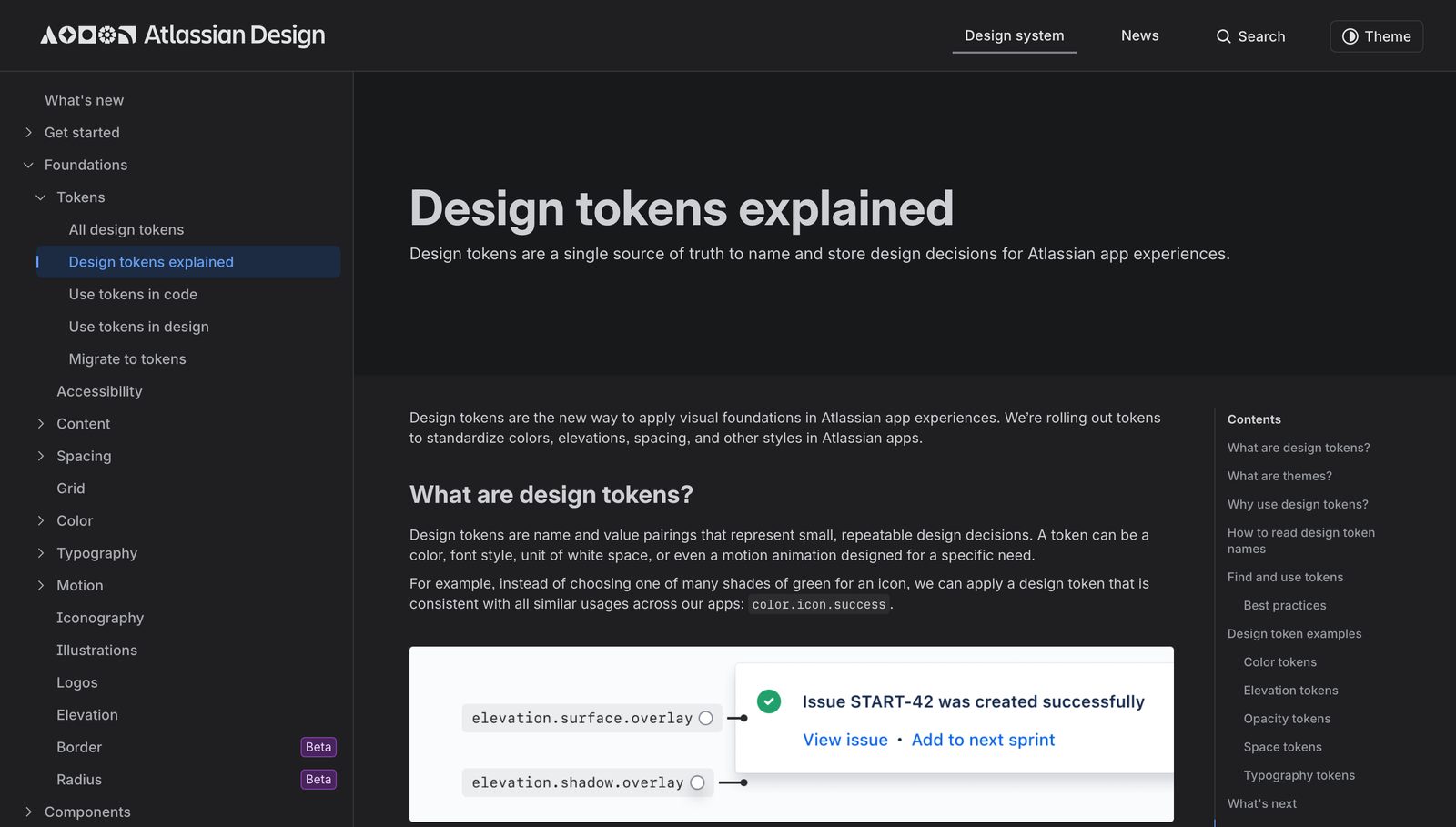 Atlassian’s token docs make the options-vs-decisions split explicit. Source: atlassian.design