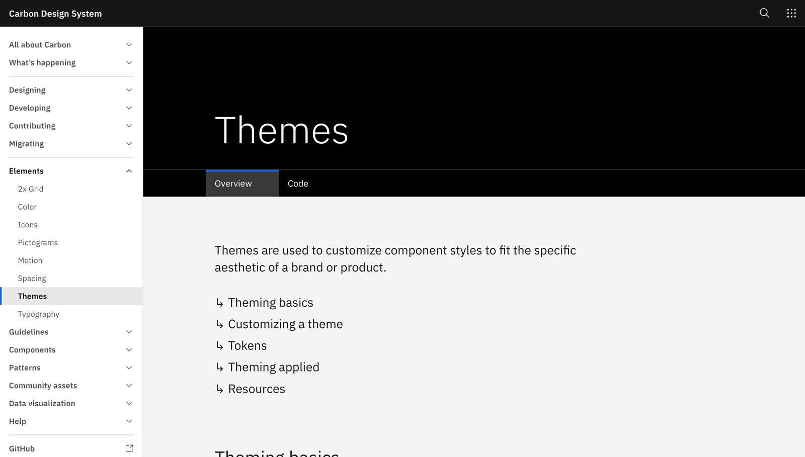 IBM Carbon renders White, Gray 10, Gray 90 and Gray 100 themes from one token set. Source: carbondesignsystem.com