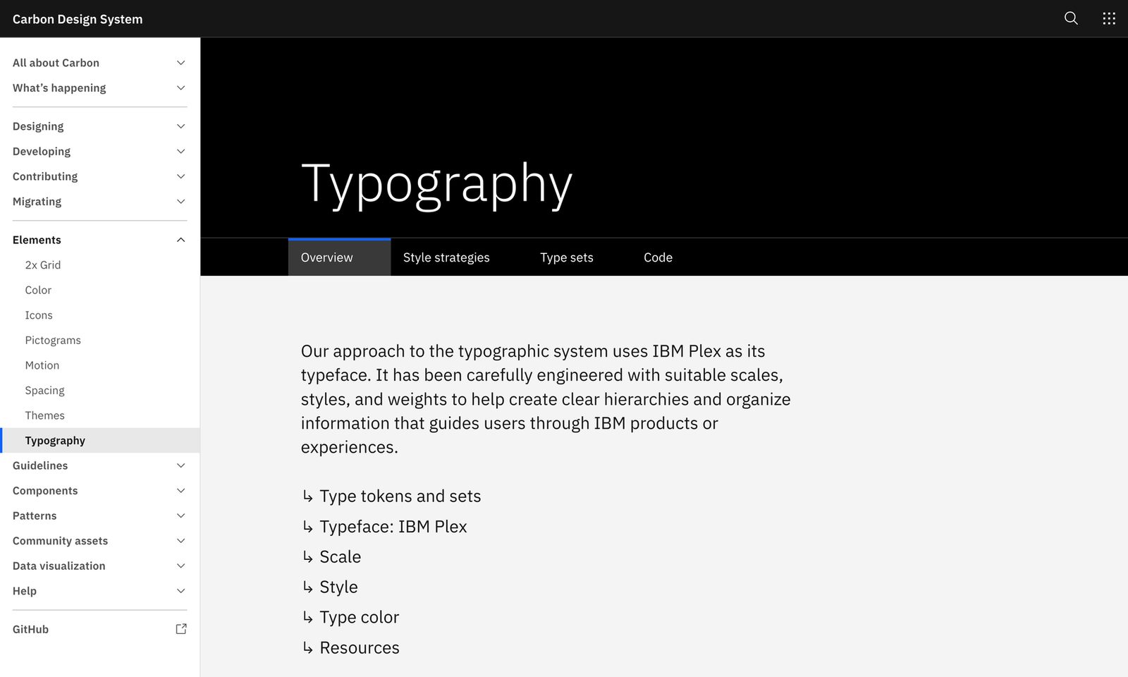 IBM Carbon typography: a tokenised type scale. Source: carbondesignsystem.com