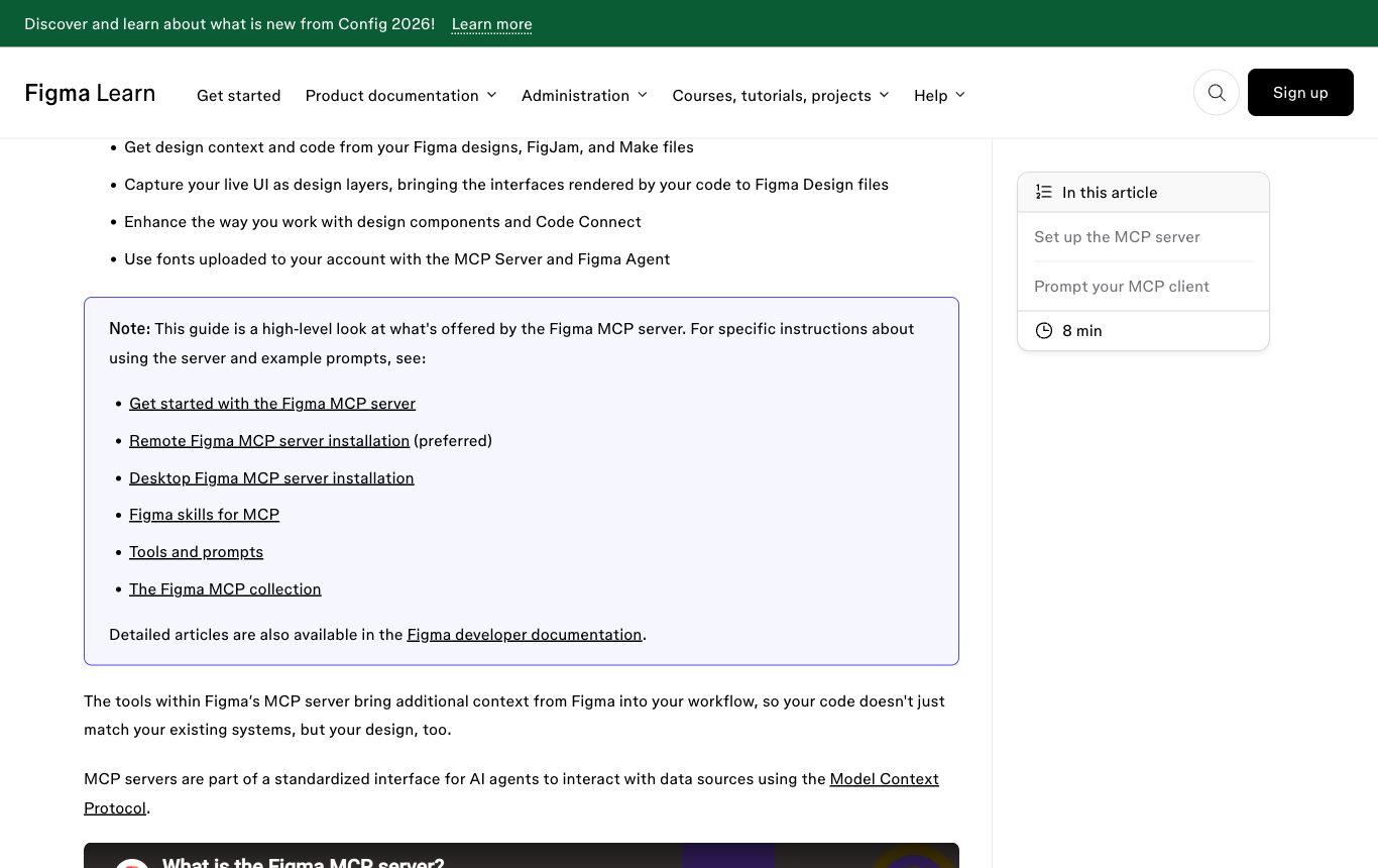 Figma&rsquo;s Dev Mode MCP server feeds real design context to coding agents. Source: help.figma.com