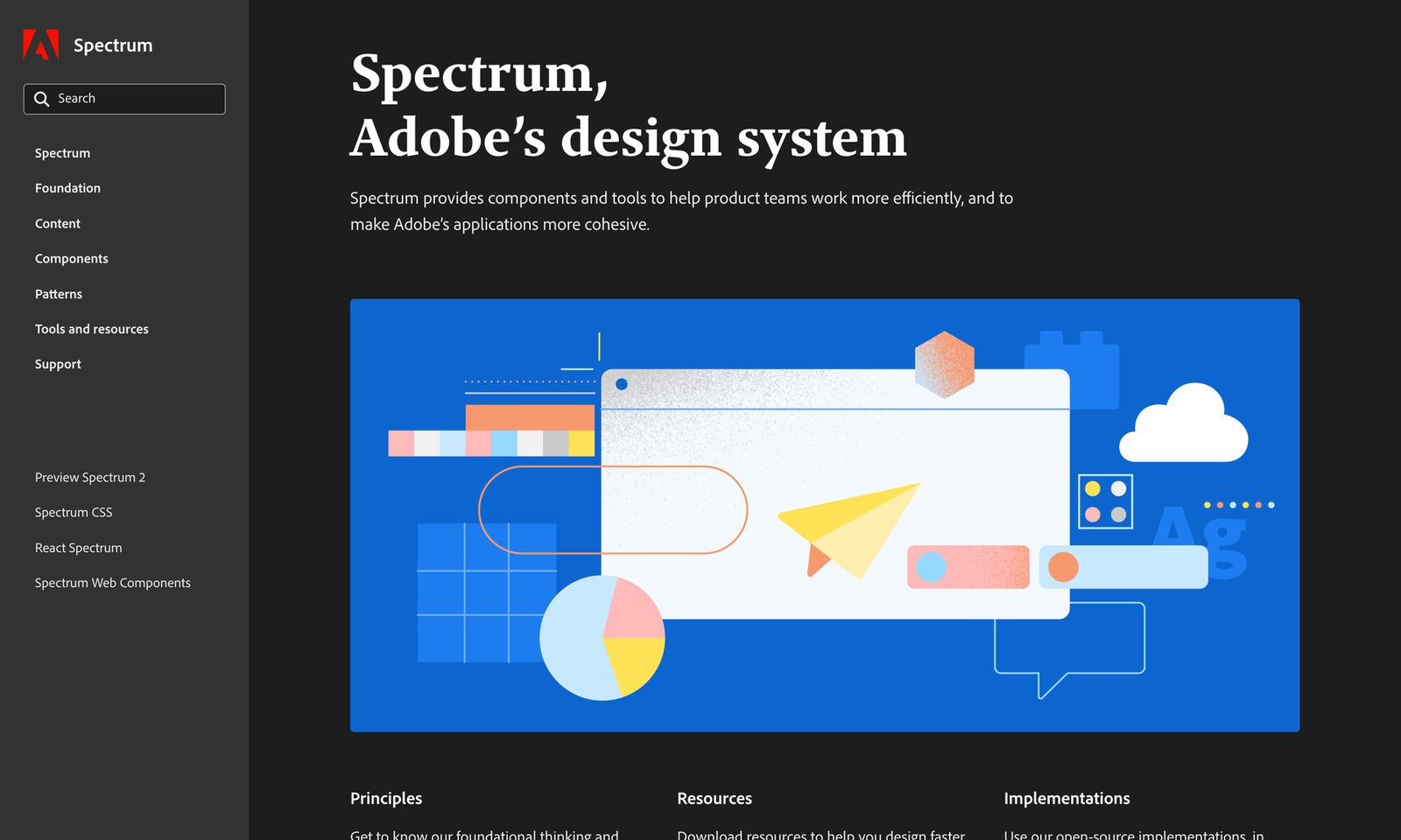 Adobe’s Spectrum spans dozens of Adobe products from one system. Source: spectrum.adobe.com