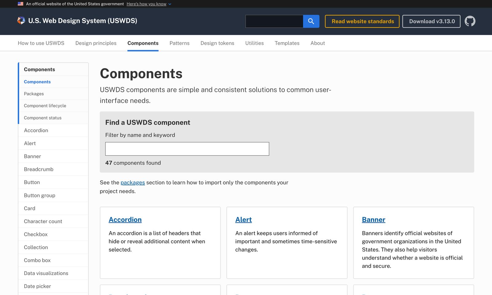 The U.S. Web Design System: components serving hundreds of government sites. Source: designsystem.digital.gov