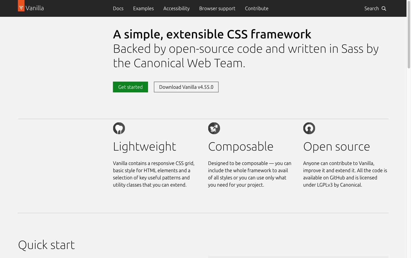 Canonical’s Vanilla: the open-source CSS framework behind Ubuntu and Canonical’s products. Source: vanillaframework.io